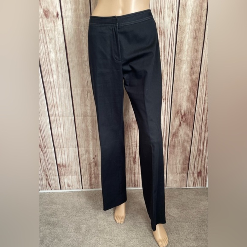 Classic Black Trousers with White Stitch Accents and Subtle Sheen Size 28